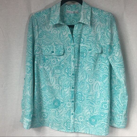 Kim Rodgers Small teal white paisley long sleeved - Picture 1 of 5